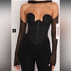 House of CB - Corset Top - Black Sheer Long Sleeve - New with Tag - Medium
